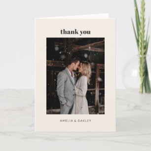Bold Retro Ivory Wedding Photo Custom Names Folded Thank You Card