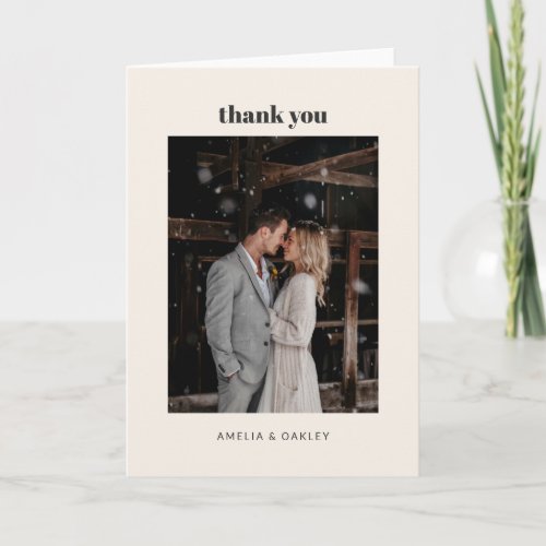 Bold Retro Ivory Wedding Photo Custom Names Folded Thank You Card