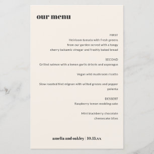 Bold Retro Ivory Wedding Reception Dinner Menu