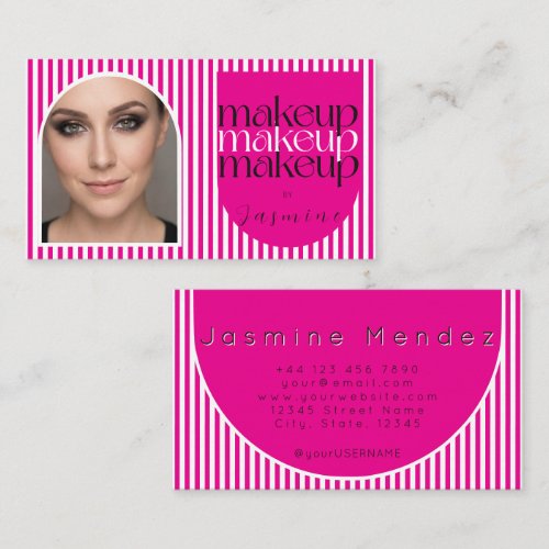 Bold Retro Makeup Artist Pink White Photo Stripes Business Card