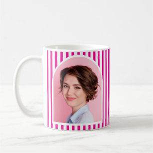 Bold Retro Makeup Artist Pink White Photo Stripes  Coffee Mug