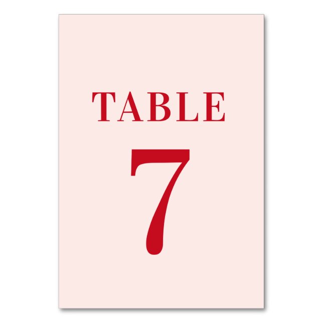 Bold Retro Minimalist Red and Pink Table 7 Wedding Number (Front)
