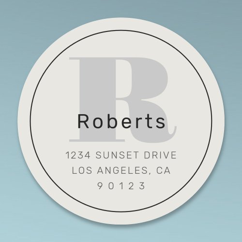 Bold Retro_Modern Address Black Grey  Off White  Classic Round Sticker