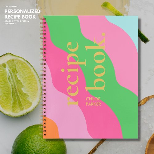 Bold Retro Modern Colorful and Gold Name Recipe Notebook