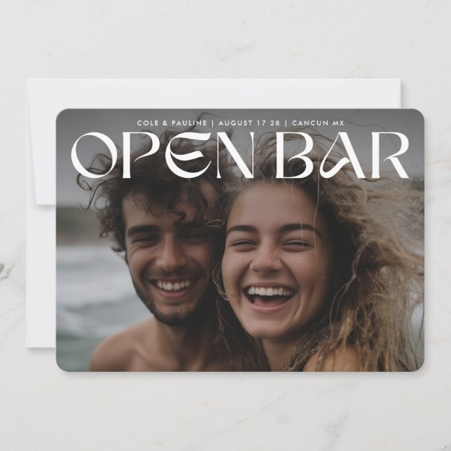Bold Retro Modern Open Bar FullBleed Photo Wedding Save The Date (Front)