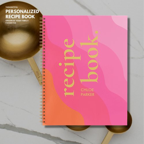 Bold Retro Modern Pink and Gold Monogram Recipe Notebook