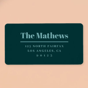 Bold Retro-Modern Return Address Dark Green Aqua Label