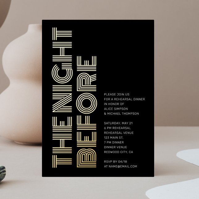 Bold Retro Monogram Rehearsal Dinner Foil Invitation (Creator Uploaded)