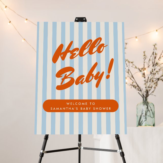 Bold Retro Orange Blue Stripes Baby Shower Foam Board (In Situ (Stand))