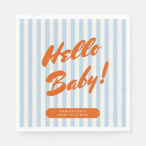 Bold Retro Orange Blue Stripes Baby Shower Napkins