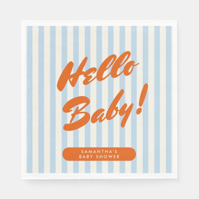 Bold Retro Orange Blue Stripes Baby Shower Napkins (Front)