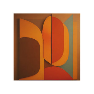 Bold Retro Orange Midcentury Abstract Wood Wall Art