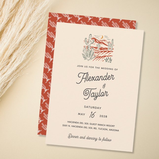Bold Retro Orange Saguaro Cactus Desert Wedding  Invitation (Creator Uploaded)