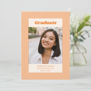  Bold Retro Orange Stripe Photo Graduation Party Invitation