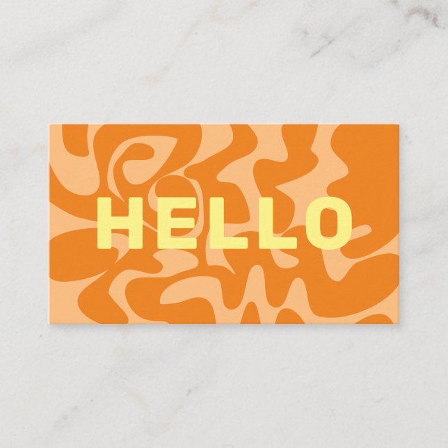 Bold Retro Pastel Lemon Yellow Peach Orange Hello Business Card (Front)