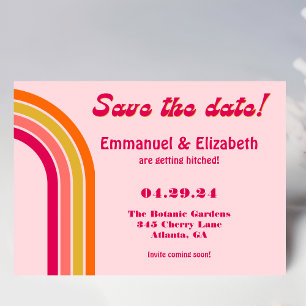 Bold Retro Pastel Pink, Hot Pink & Orange Wedding Save The Date