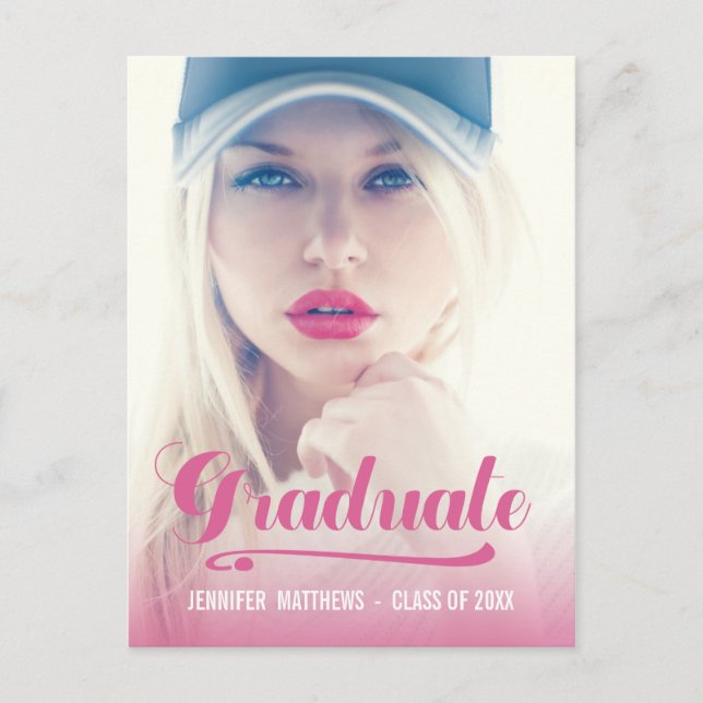 Bold Retro Pink | Graduation Party Invitation Postcard (Front)
