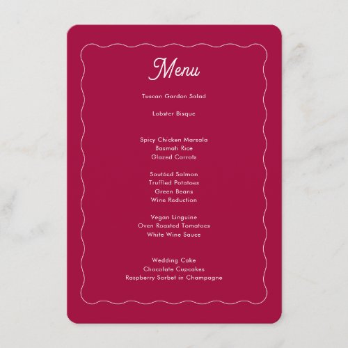 Bold Retro Pink Magenta Wave Frame Wedding Menu