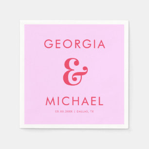 Bold Retro Pink & Red Ampersand Seventies Wedding Napkins