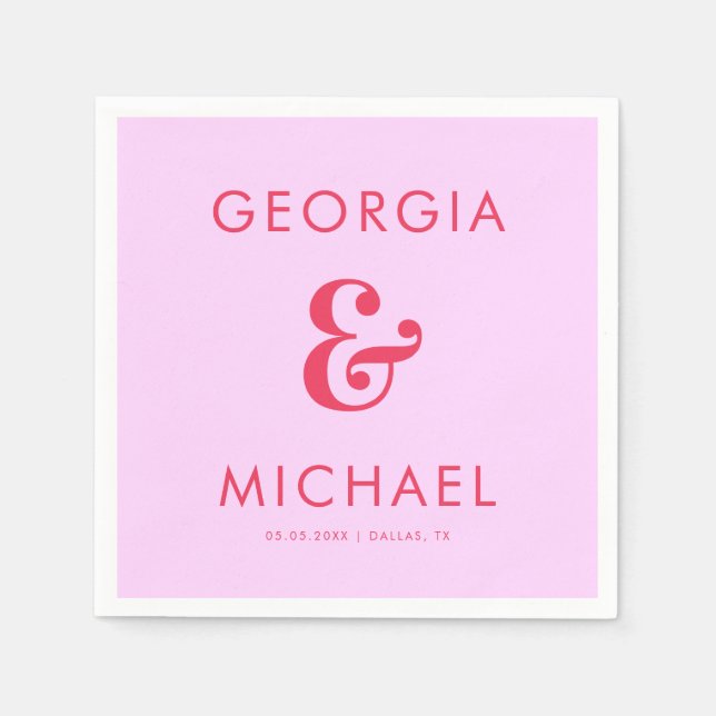 Bold Retro Pink & Red Ampersand Seventies Wedding Napkins (Front)