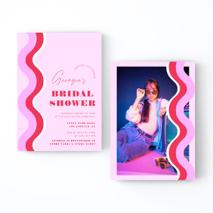 Bold Retro Pink & Red Bridal Shower with Photo Invitation