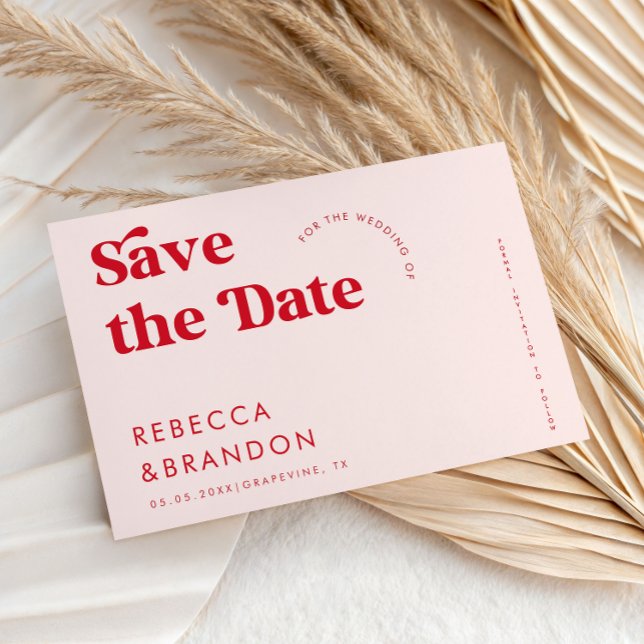 Bold Retro Pink & Red Typography Modern Wedding Save The Date (Creator Uploaded)