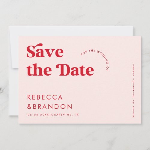 Bold Retro Pink  Red Typography Modern Wedding Save The Date