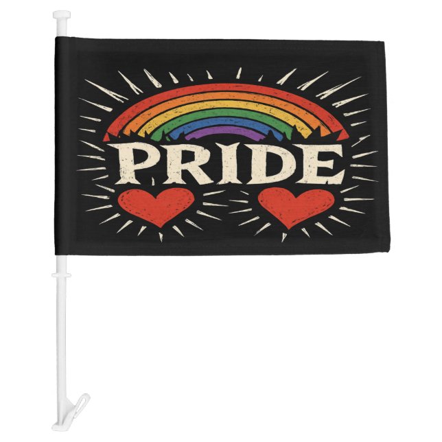 Bold Retro PRIDE Rainbow Car Flag (Front)