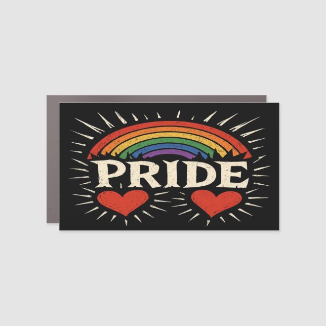 Bold Retro PRIDE Rainbow Car Magnet (Front)