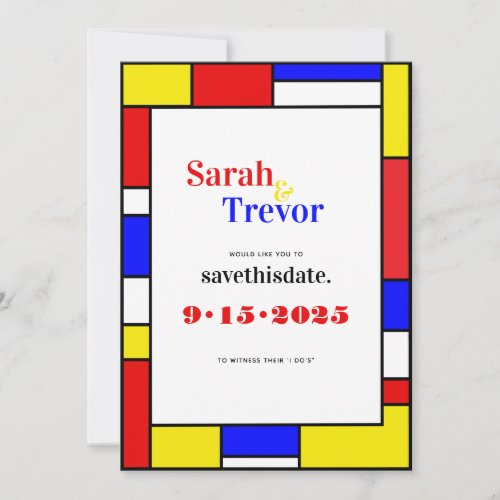 Bold Retro Primary Colors Geometric Save The Date