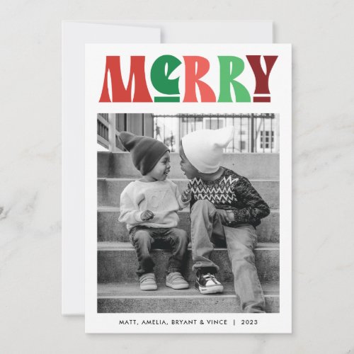 Bold Retro Red and Green Holiday Photo Card