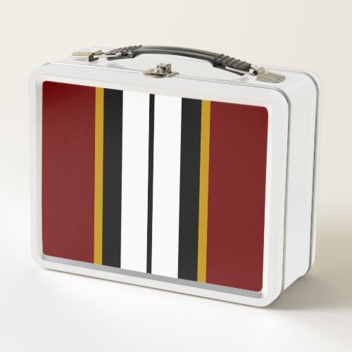 Bold Retro Red Black White Vertical Racing Stripes Metal Lunch Box