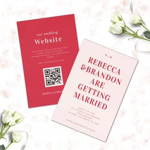 Bold Retro Red Pink Typography All in One Wedding  Invitation