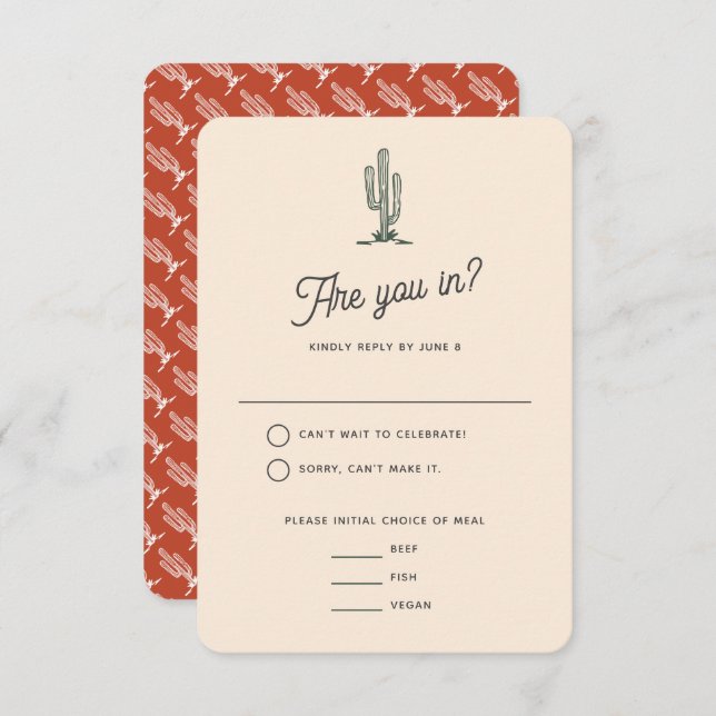 Bold Retro Red Saguaro Cacti Desert Wedding  RSVP Card (Front/Back)