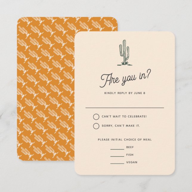 Bold Retro Saguaro Cacti Desert Landscape Wedding RSVP Card (Front/Back)