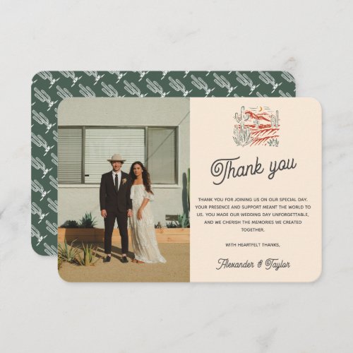 Bold Retro Saguaro Cactus Desert Landscape Wedding Thank You Card