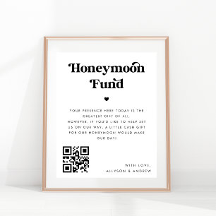 Bold Retro Script Heart Honeymoon Fund Wedding Poster