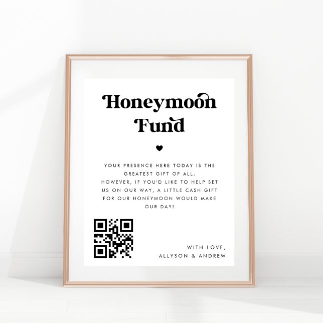 Bold Retro Script Heart Honeymoon Fund Wedding Poster (Creator Uploaded)