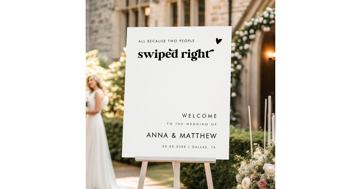 Bold Retro Script Swipe Right Wedding Welcome Sign | Zazzle
