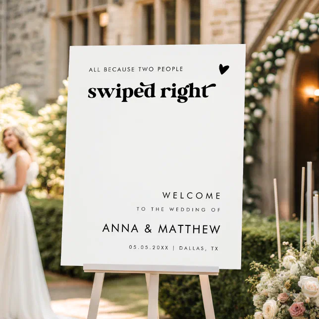 Bold Retro Script Swipe Right Wedding Welcome Sign | Zazzle