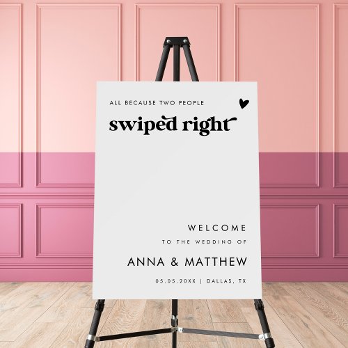 Bold Retro Script Swipe Right Wedding Welcome Sign