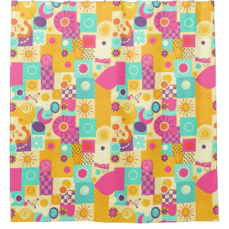 Bold Retro Shower Curtain – 90s Colorful Charm