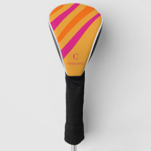 Bold Retro Stripes Monogram Pink Orange Golf Head Cover