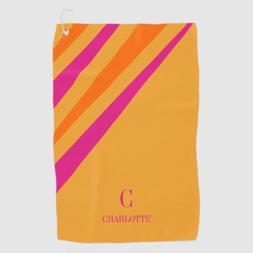 Bold Retro Stripes Pink Orange Mustard Golf Towel