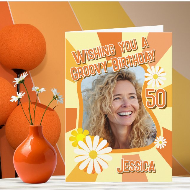 Bold Retro Style Single Photo Age Birthday Card (Creator Uploaded)