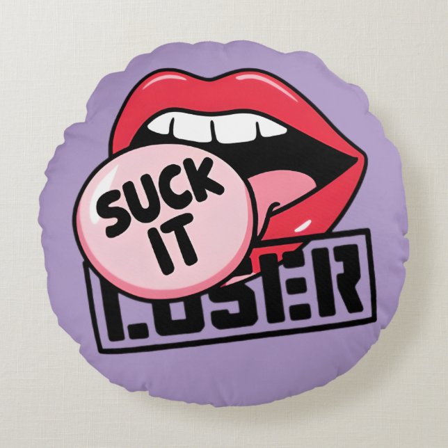 Bold Retro "Suck It" Lips Design Sticker | Funny  Round Pillow (Front)
