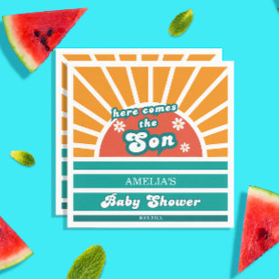 Bold Retro Sunburst Baby Shower Napkins for Boy