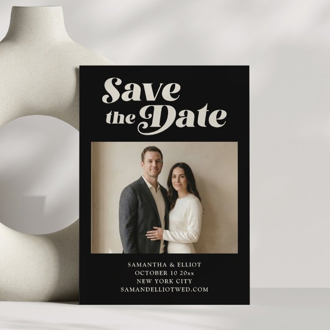 Bold Retro Typography Black White Photo Wedding Save The Date (Creator Uploaded)