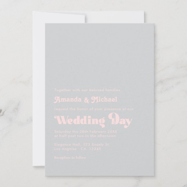 Bold Retro Typography Blush and Gray Wedding Invitation (Front)