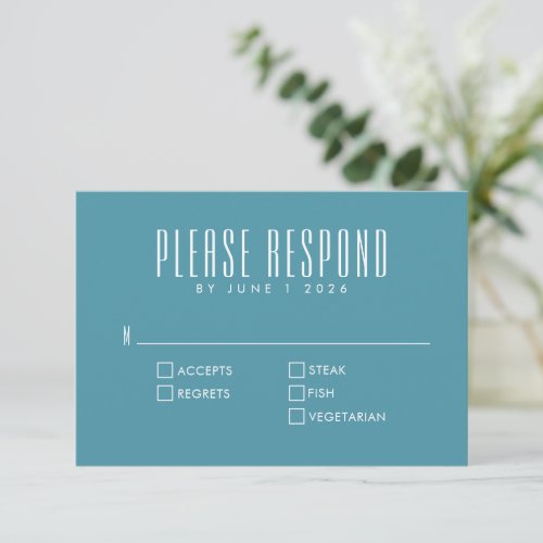 Bold Retro Typography Chic Colorful Teal Wedding RSVP Card